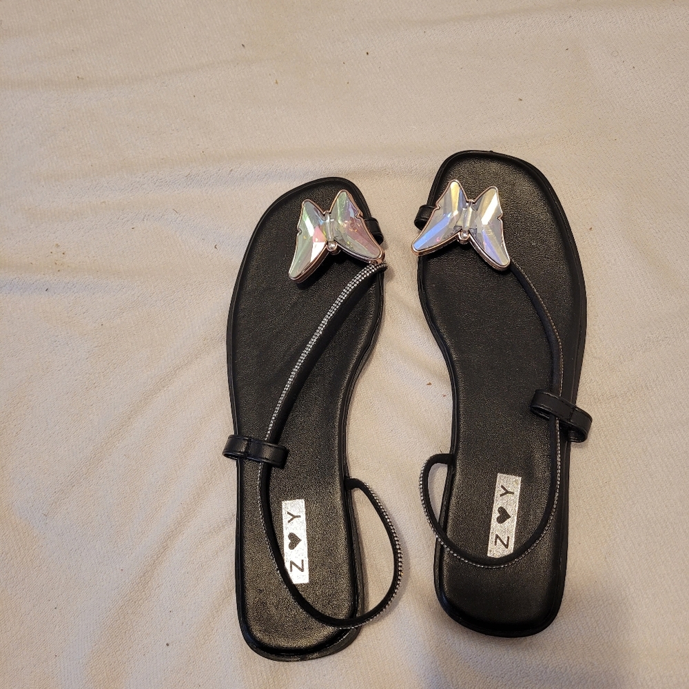 Butterfly Toe Ring Rhinestone Flat Sandals